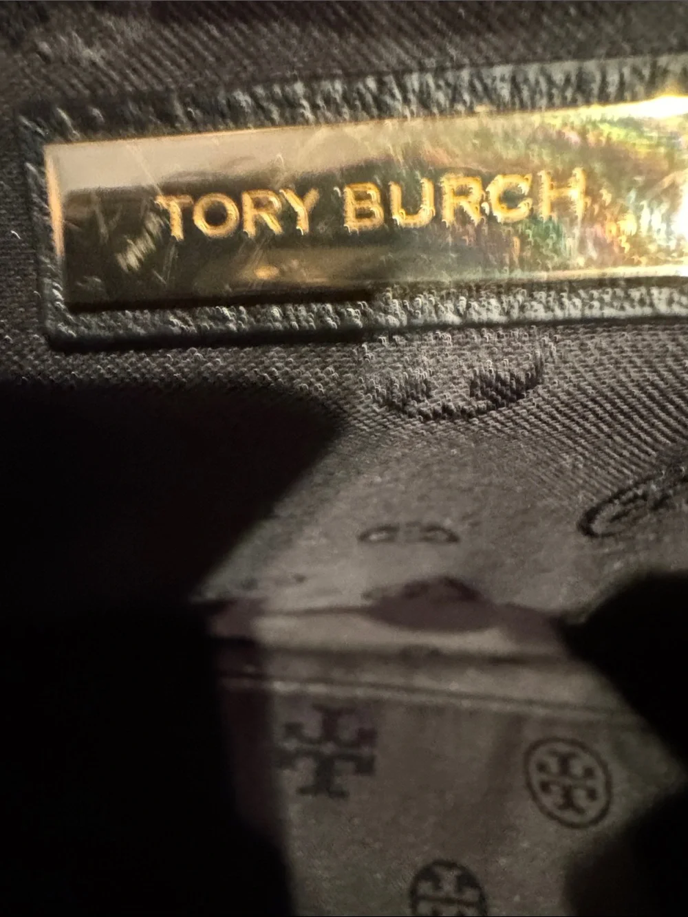 Tory Burch Black Pebbled Leather Satchel with Gold Logo